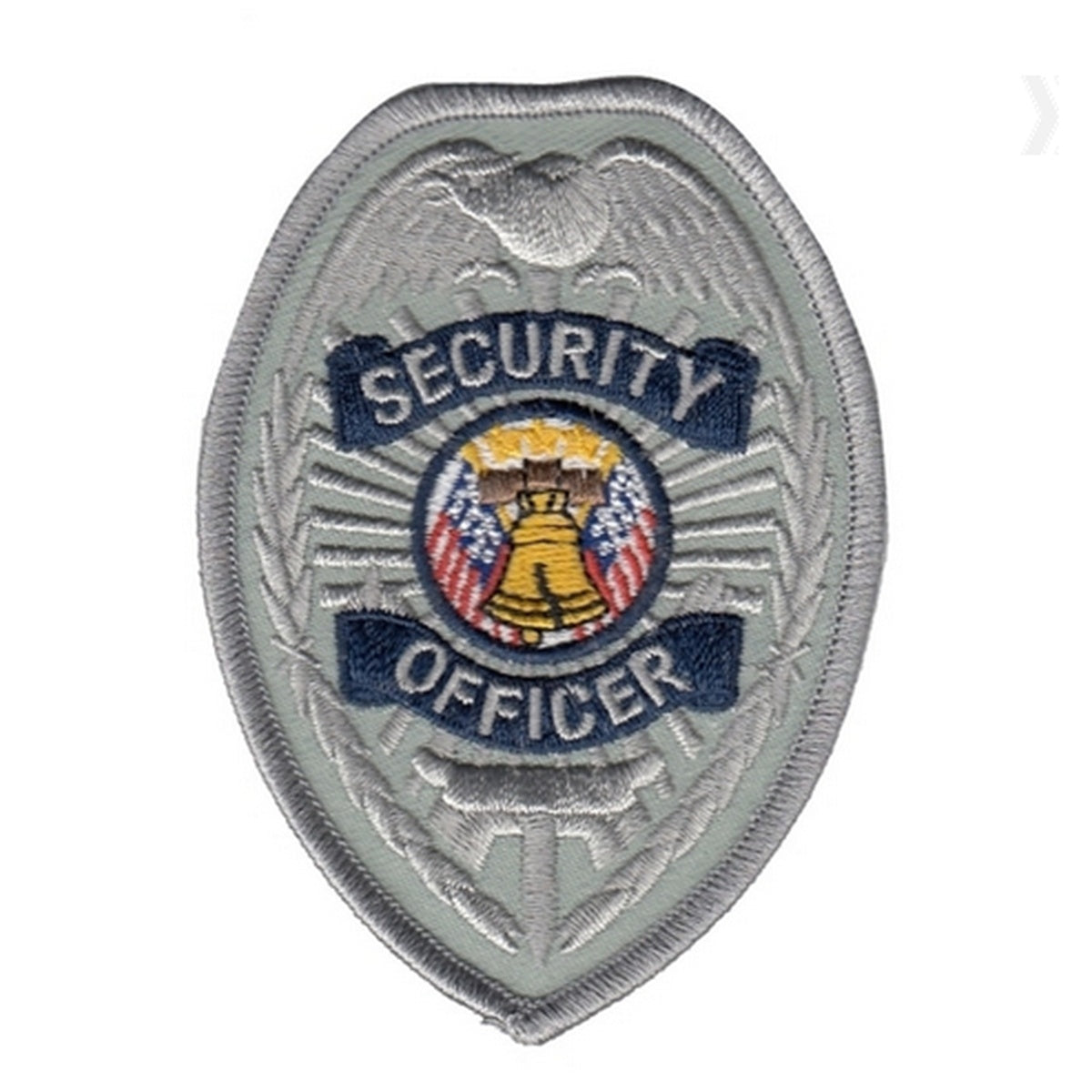 CHEST PATCH, SILVER / NAVY "SECURITY OFFICER" W/ EAGLE AND LIBERTY BELL
