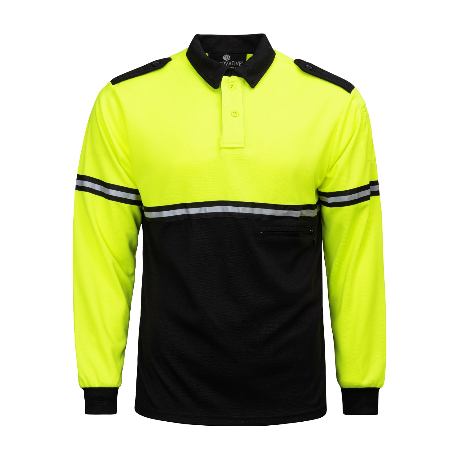 Innovative Uniform Solutions Hi Viz Lime / Black Two Tone Long Sleeve Bike Patrol Polo