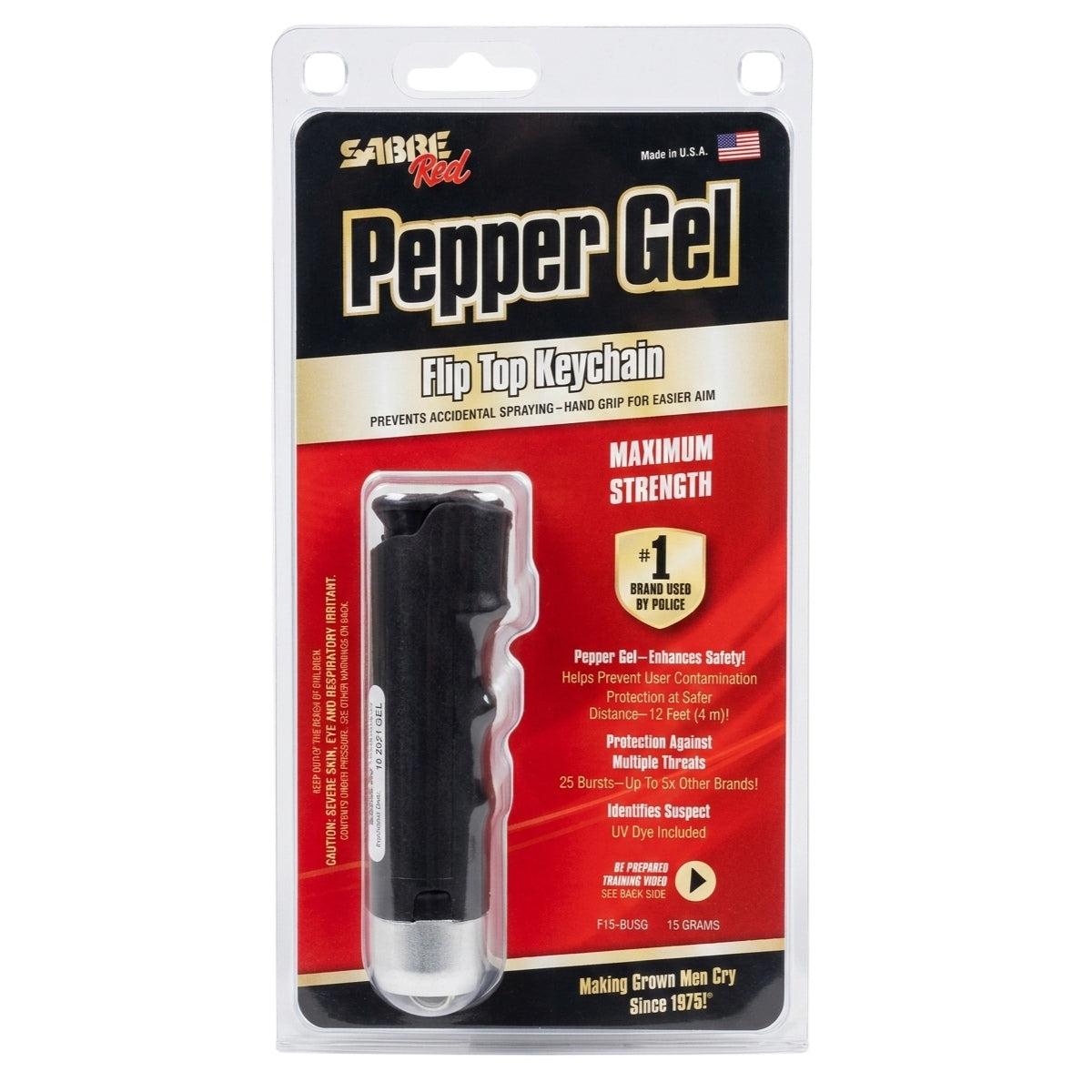 PEPPER SPRAY, BLACK SABRE RED FLIPTOP HARDCASE WITH SNAP CLIP GEL (DISC)
