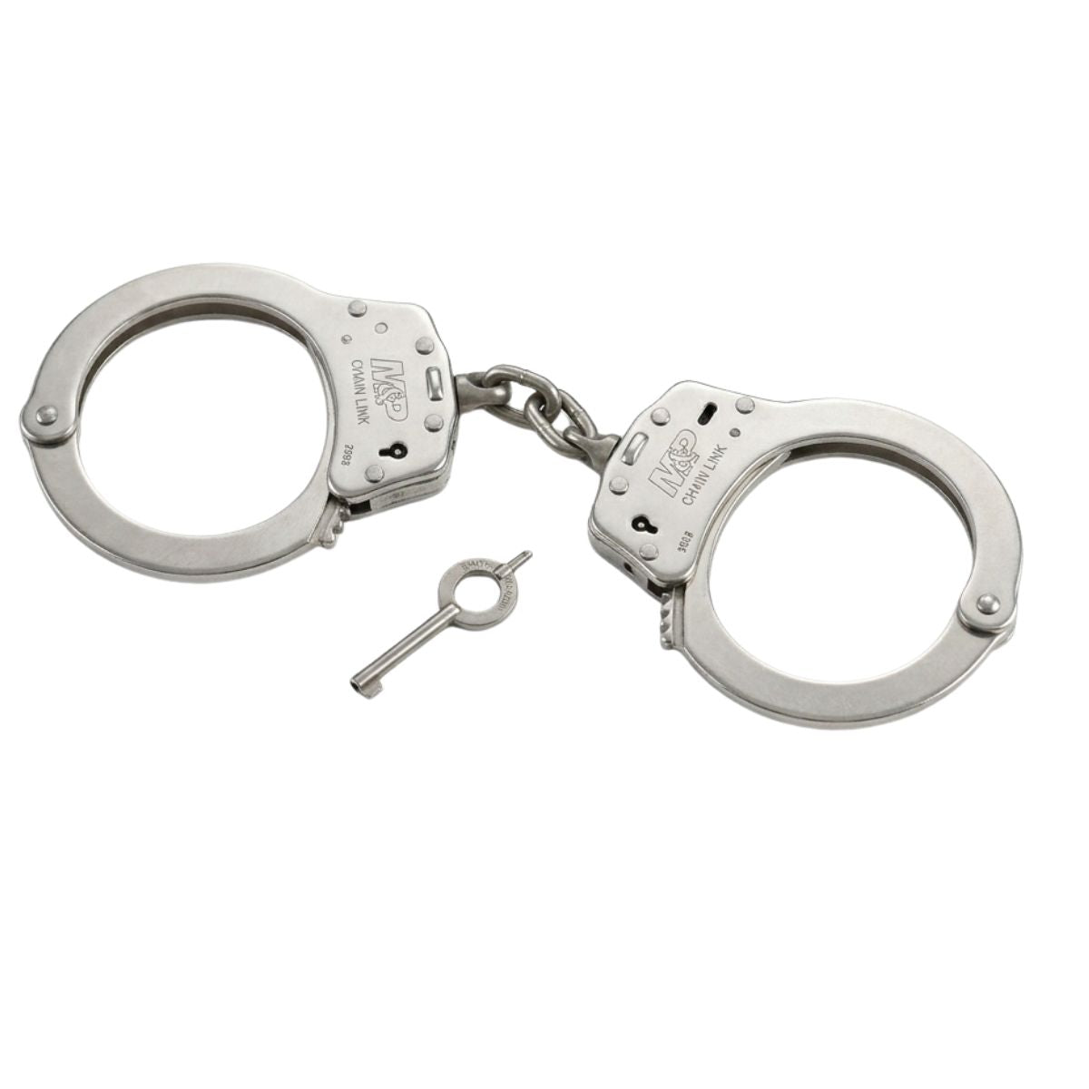 HANDCUFFS, NICKEL PLATED SMITH & WESSON CHAIN