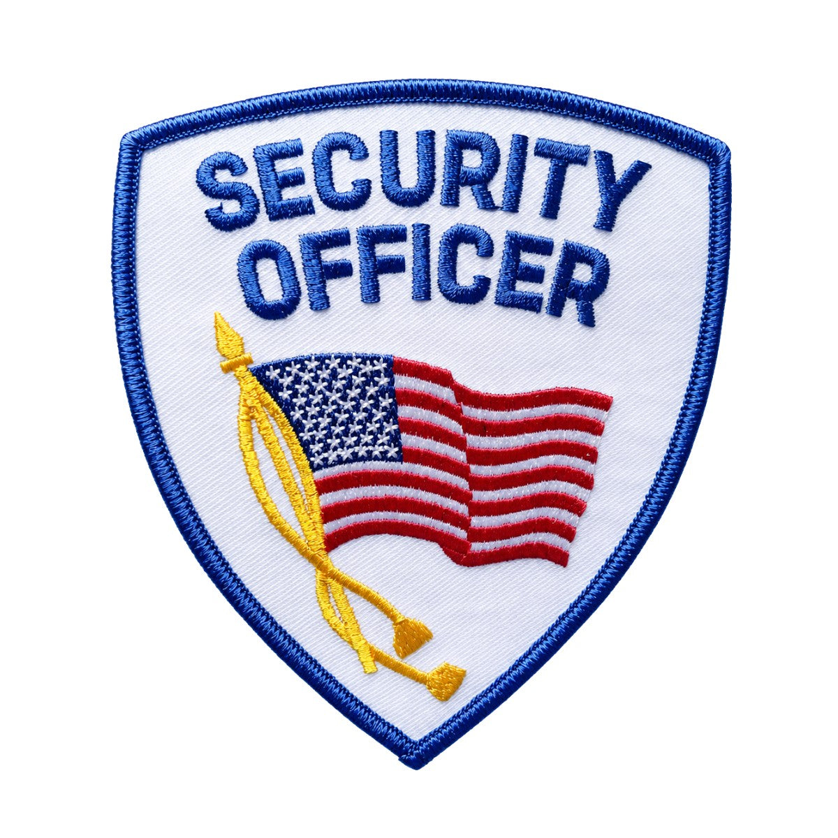 Shoulder Patch, Blue on White “SECURITY OFFICER” w/ Flag – 3 ¾” X 4 ¾”