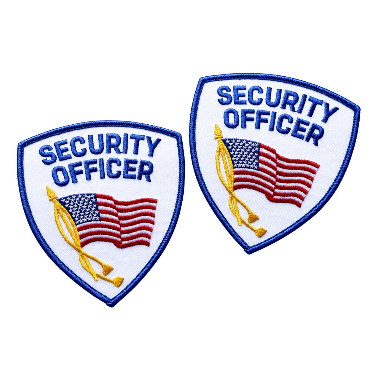 Shoulder Patch, Blue on White “SECURITY OFFICER” w/ Flag – 3 ¾” X 4 ¾”