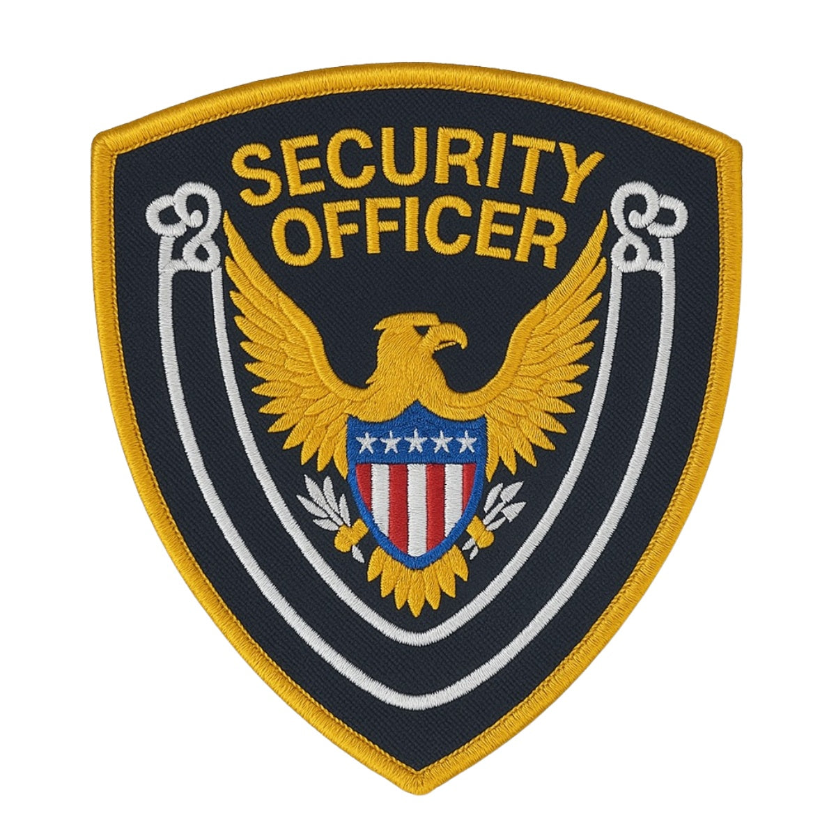SHOULDER PATCH, GOLD ON DARK NAVY "SECURITY OFFICER" 4 X 4 INCH