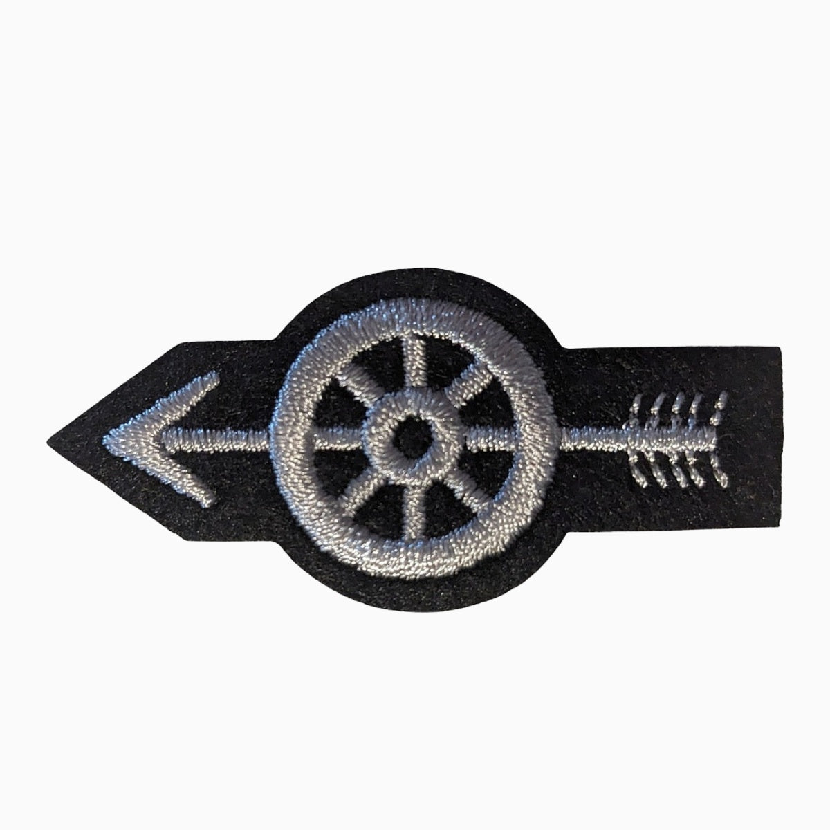 Patch, Silver Wheel W/ Arrow – 2 ¼” x 1”