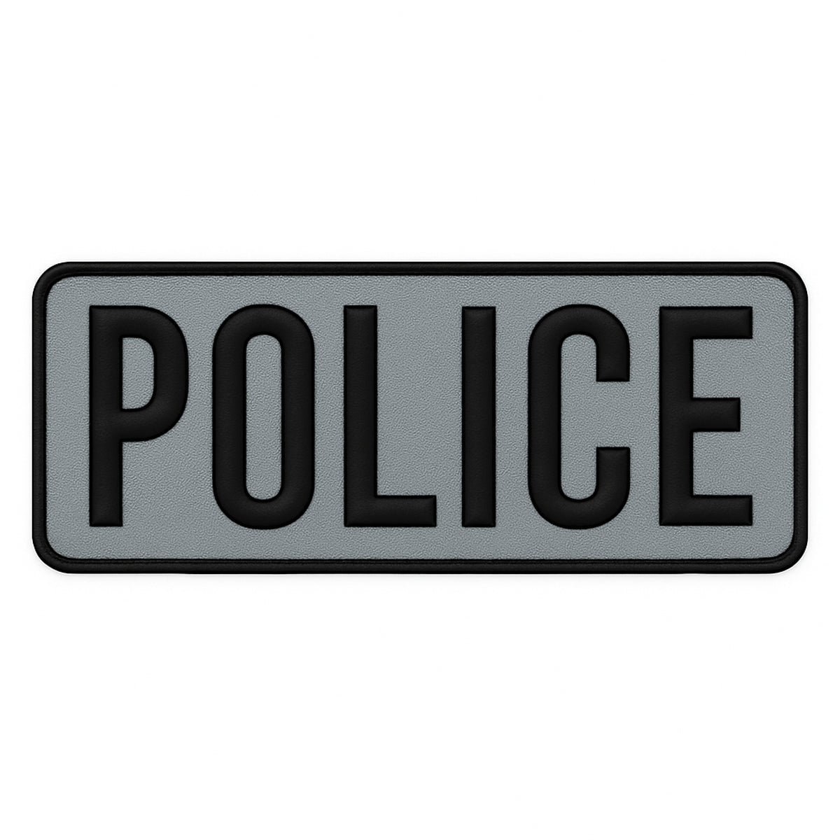 BACK PATCH, BLACK "POLICE" ON REFLECTIVE GREY 11" x 4"
