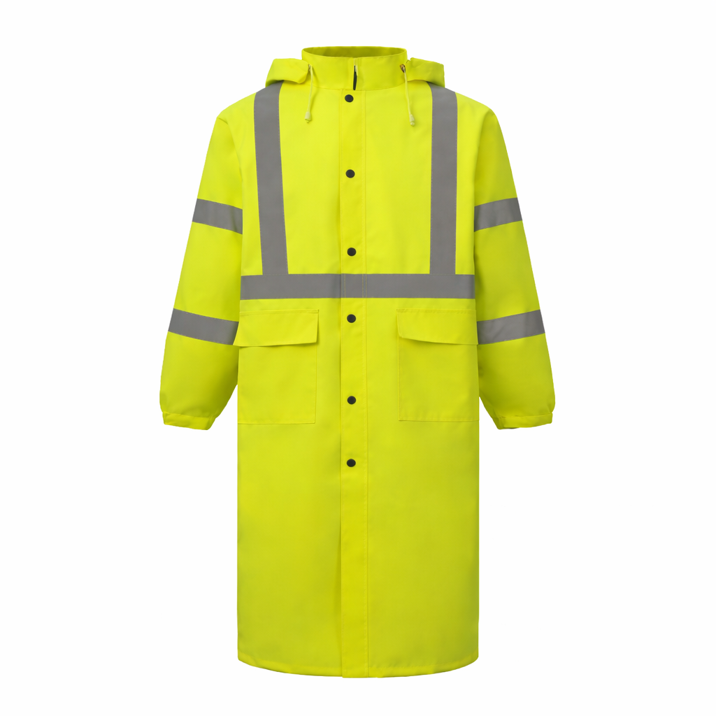 Hi Viz Yellow Raincoat 48" w/ Reflective - ANSI Class 3