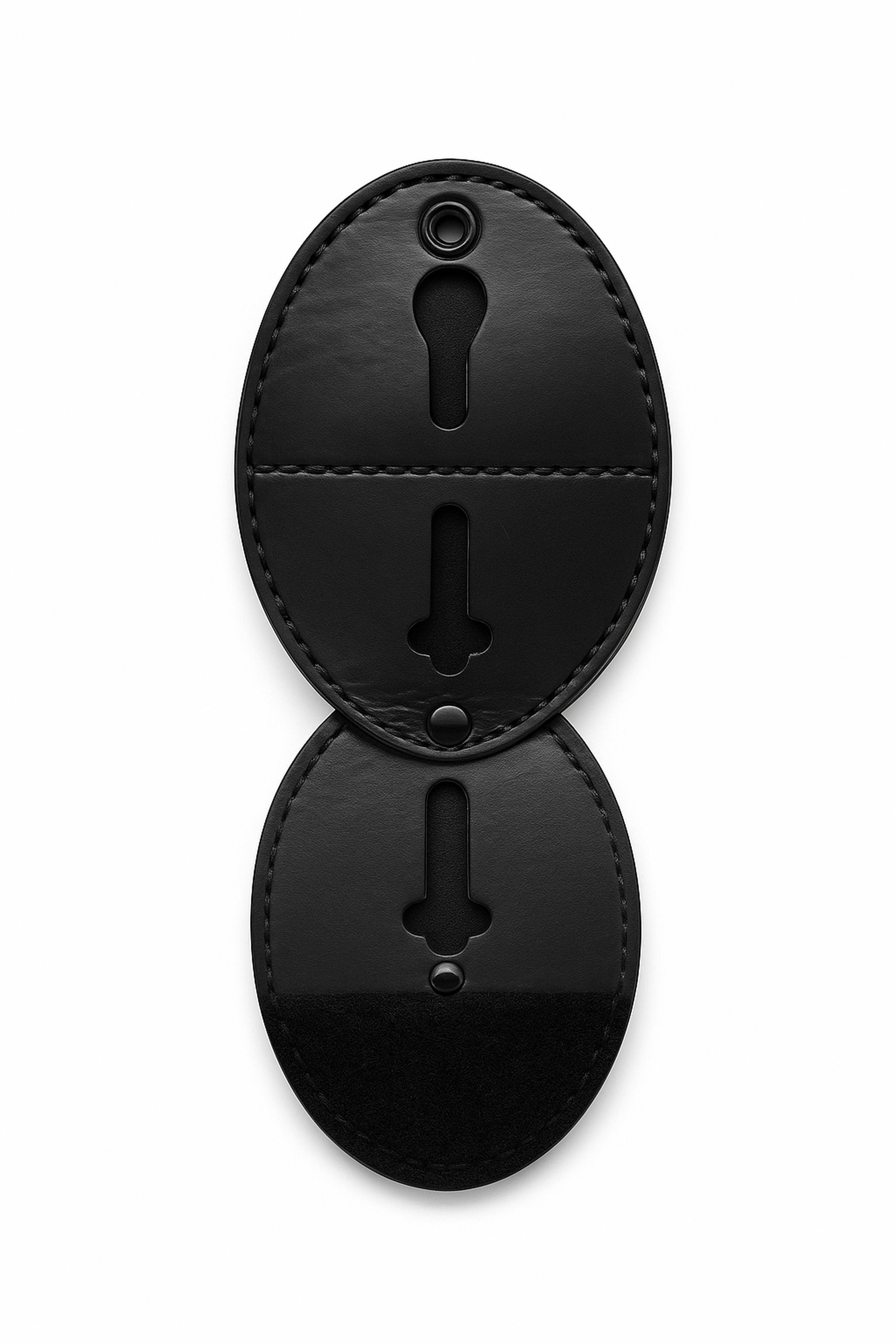 Duty Gear, Black Leather Badge Holder (Clip-On) W/ Chain Shield Style
