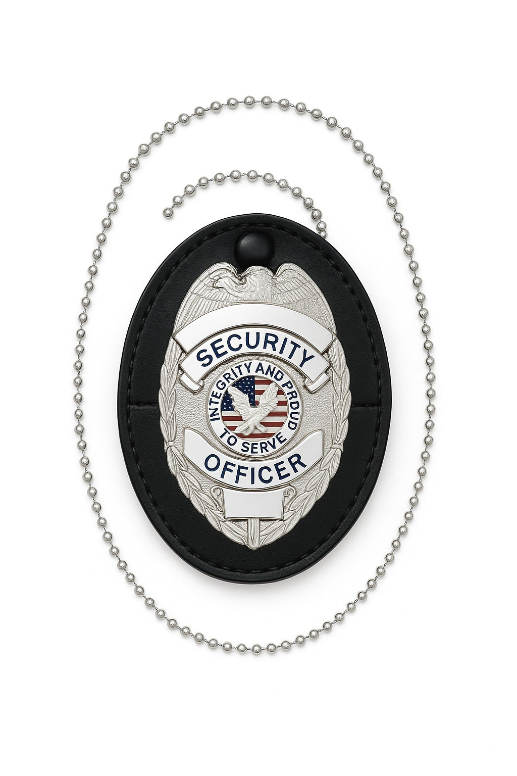Duty Gear, Black Leather Badge Holder (Clip-On) W/ Chain Shield Style