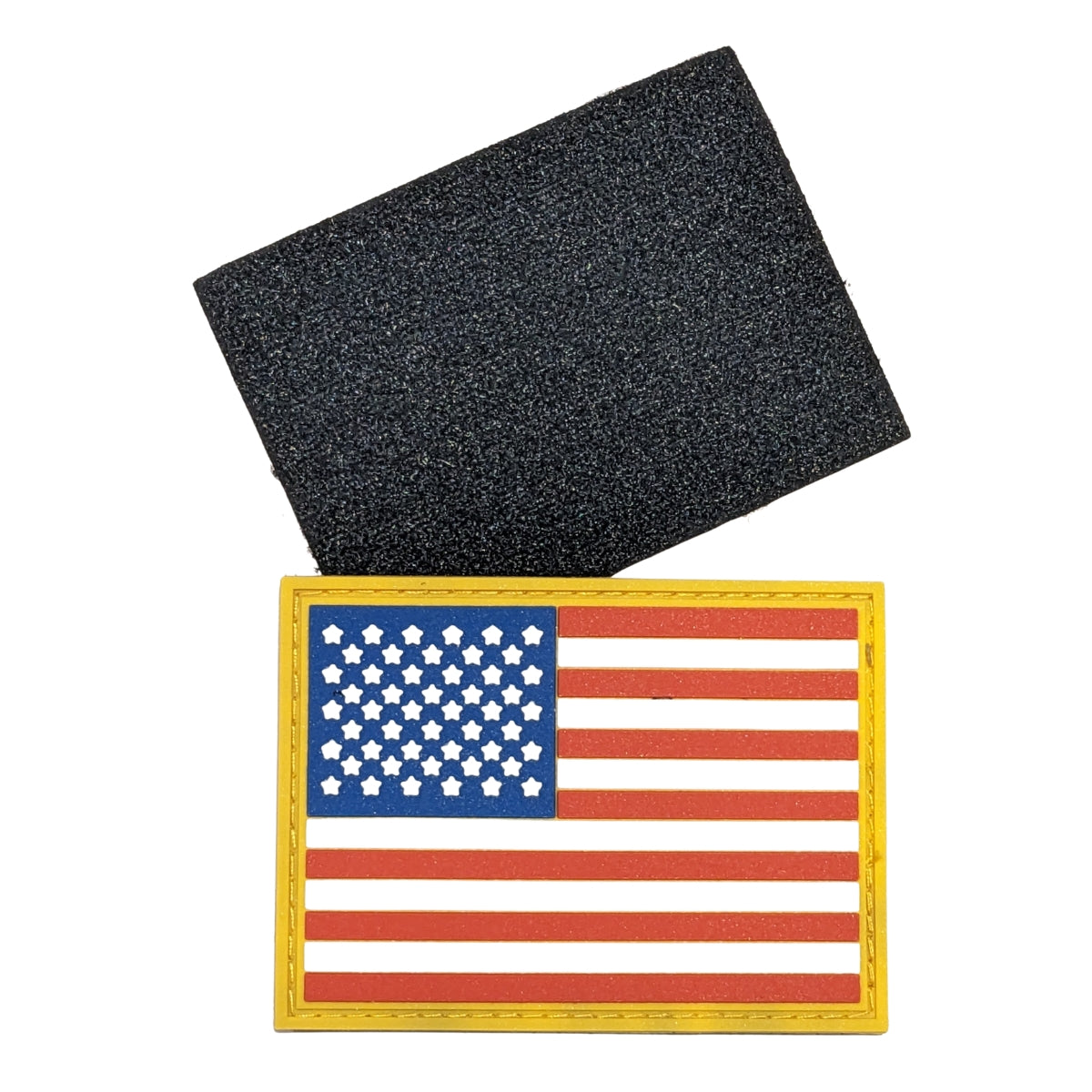 PVC PATCH, U.S. FLAG WITH GOLD BORDER W/ VELCRO - 3 x 2.25 INCH