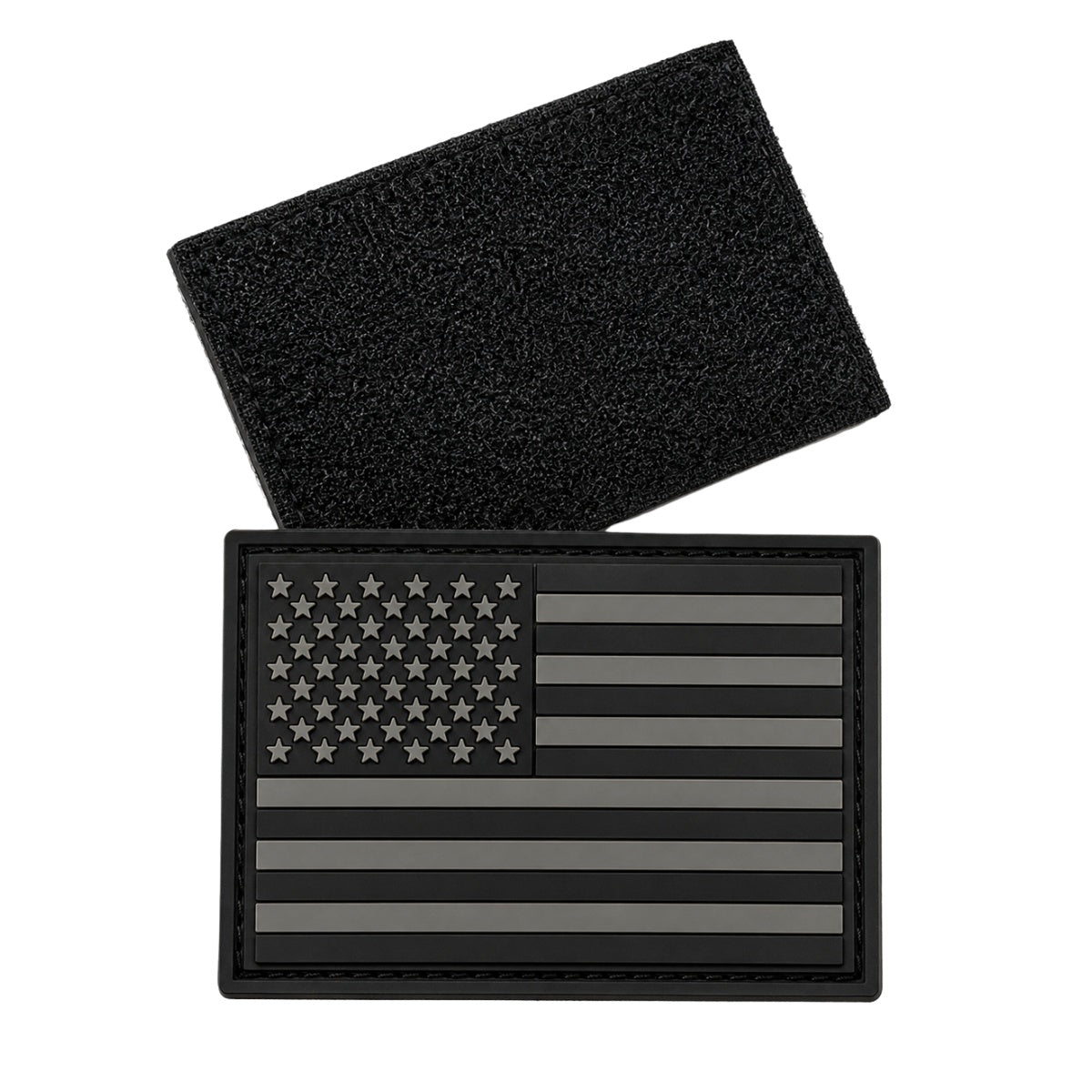 U.S. Flag Silver / Black Subdued W/ Velcro - 3.25" X 2.25" PVC Patch