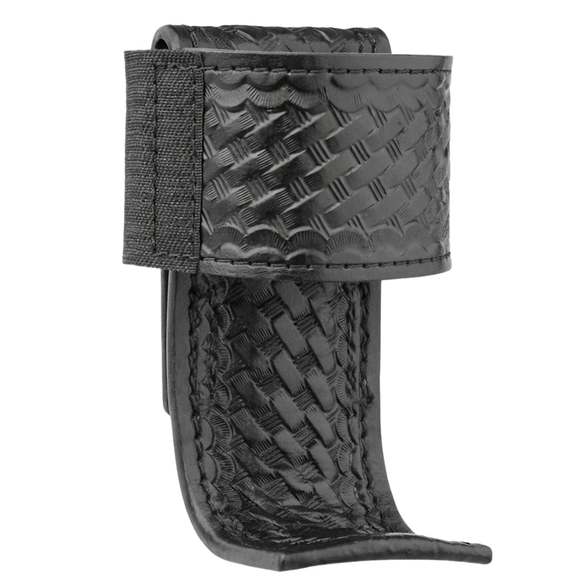 DUTY GEAR, BLACK LEATHER BASKETWEAVE STEEL BASE RADIO HOLDER