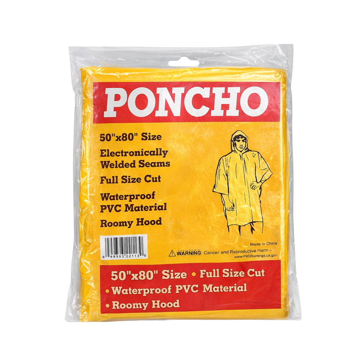RAIN PONCHO, YELLOW ONE SIZE FITS ALL