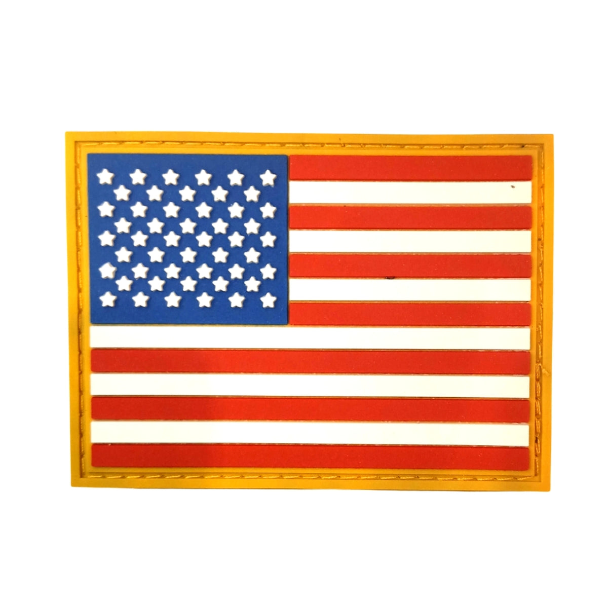PVC PATCH, U.S. FLAG WITH GOLD BORDER W/ VELCRO - 3 x 2.25 INCH